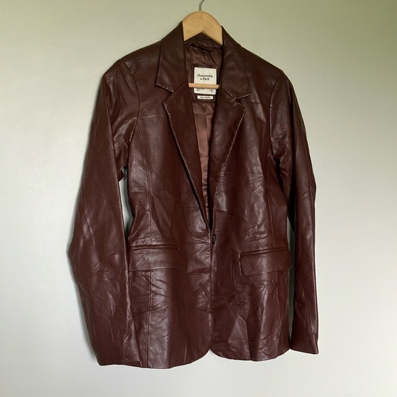 Abercrombie & Fitch Women's Brown Vegan Leather Jacket Blazer - Picture 3 of 5